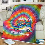 Scotstee Shop - Scotstee Shop Blanket Funny Hippie Gift - Stay Trippy Little Hippie Bright Swirl Tie Dye Cornhole Hippie Fleece Blanket