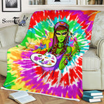 Scotstee Shop - Scotstee Shop Blanket Hippie Alien Girl Psychedelic Painting Artist Tie Dye Rainbow Hippie Fleece Blanket