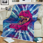 Scotstee Shop - Scotstee Shop Blanket Dino Frenzy Groovy Tie Dye Blue Purple & Magenta Hippie Fleece Blanket
