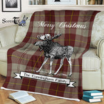 Scotstee Shop - Scotstee Shop Tartan Plaid Fleece Blankets With Moose Clan Cunningham Burgundy Dancers Tartan Plaid Christmas Blanket