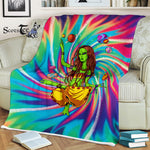 Scotstee Shop - Fleece Blanket - Scotstee Shop Blanket Hippie Alien Space Yoga Zen Meditation Tie-Dye Colorful Rainbow Hippie Fleece Blanket