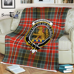 Scotstee Shop - Macpherson Tartan Plaid Fleece Blanket MacPherson Weathered Plaid Blanket Clan Crest Badge Tartan Blanket