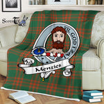 Scotstee Shop - Scotstee Shop Tartan Plaid Fleece Blankets Menzies Green Ancient Clan Badge Tartan Fleece Blanket Scottish