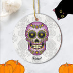 Sugar Skull Ornament Personalized Ornament Sugar Skull Purple Floral Halloween Gift Happy Halloween Ornament Gift - Scotstee Shop