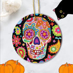 Sugar Skull Ornament Groovy Sugar Skull Day of Dead Happy Halloween Ornament Gift Halloween - Scotstee Shop
