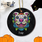 Sugar Skull Ornament Personalized Ornaments Pit Bull Sugar Skull Mexico Dog Calavera Dia De Los Muertos Gift - Scotstee Shop