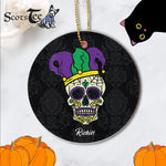 Sugar Skull Ornament Personalized Ornaments Sugar Skull Jester Hat Funny Mardi Gras Carnival Mexican Gift Happy Halloween Ornament Gift - Circle Ornament (2 sided) - Scotstee Shop