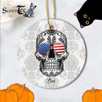 Sugar Skull Ornament Personalized Ornaments Skull American Flag Glasses Sugar Skull US Gift - Scotstee Shop