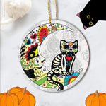 Sugar Skull Ornament Dia de Los Muertos Halloween Sugar Skull Cat Cinco de Mayo Happy Halloween Ornament Gift Halloween Tree Decorations Halloween Gift - Circle Ornament (2 sided) - Scotstee Shop