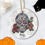 Sugar Skull Ornament Personalized Ornaments Floral Skull Dia de los Muertos Happy Halloween Ornament Gift - Scotstee Shop
