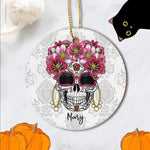 Sugar Skull Ornament Personalized Ornaments Floral Sugar Skull Day of Dead Dia De Muertos Gift Happy Halloween Ornament Gift - Scotstee Shop