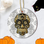 Sugar Skull Ornament Cool Black & Gold Sugar Skull Day of Dead Classic Happy Halloween Ornament Gift - Scotstee Shop