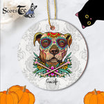 Sugar Skull Ornament Personalized Ornaments Pitbull Dog Sugar Skull Gift Happy Halloween Ornament Gift - Scotstee Shop