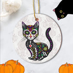 Sugar Skull Ornament Cute Sugar Skull Mexican Cat Halloween Day Of The Dead Happy Halloween Ornament Gift - Scotstee Shop