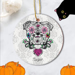 Sugar Skull Ornament Personalized Ornaments English Bulldog Sugar Skull Calavera Bulldog Sugar Skull Happy Halloween Ornament Gift - Scotstee Shop