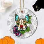 Sugar Skull Ornament Boston Terrier in Red Day of Dead Sugar Skull Dog Halloween Ornament Gift - Scotstee Shop