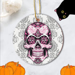 Sugar Skull Ornament Breast Cancer Pink Sugar Skull Halloween Ornament Gift - Scotstee Shop