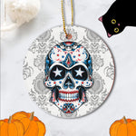 Sugar Skull Ornament 4th of July Sugar Skull USA American Flag Halloween Ornament Gift Halloween Tree Decorations - Circle Ornament (2 sided) - Scotstee Shop