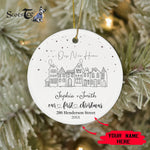 Scotstee Shop - Personalize Name Family New Home Modern Minimalist Christmas Ceramic Ornament, Our First Christmas Circle Ornament