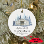 Scotstee Shop - Personalize Name Family New Home Rustic Winter Landscape Christmas Ceramic Ornament, Our First Christmas Circle Ornament