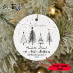 Scotstee Shop - Our First Christmas Circle Ornament Personalize Name Family Our New Home Minimalist Christmas Ceramic Ornament