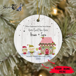 Scotstee Shop - Personalize Name Family Christmas Elves Ginge Family Ornament, Our First Christmas Circle Ornament