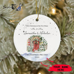 Scotstee Shop - Circle Ceramic Ornament (2 sided) - Personalize Name Family Watercolor Our New Home First Christmas Ceramic Ornament