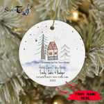 Scotstee Shop - Personalize Name Family First Christmas in New Home Cute Doodle House Ornament, First Christmas In Our New Home Ornament