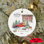 Scotstee Shop - Personalize Name Family New Home For The Holidays Christmas Vintage Red Truck New Home Ceramic Ornament