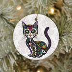 Sugar Skull Ornament Cute Sugar Skull Mexican Cat Halloween Day Of The Dead Happy Halloween Ornament Gift - Scotstee Shop