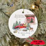 Scotstee Shop - Personalize Name Family New Home The Holidays Christmas Vintage Red Truck Christmas Gift Ceramic Ornament