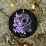 Sugar Skull Ornament Personalized Ornaments Purple Floral Black Sugar Skull Of The Dead Gift - Scotstee Shop