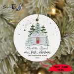 Scotstee Shop - Our First Christmas Circle Ornament Personalize Name Family Winter Night First Christmas in Our New Home Ceramic Ornament