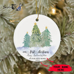 Scotstee Shop - Custom Name Greenery First Christmas as a Family of Three Ceramic Ornament
