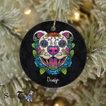 Sugar Skull Ornament Personalized Ornaments Pit Bull Sugar Skull Mexico Dog Calavera Dia De Los Muertos Gift - Scotstee Shop