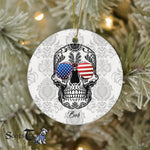 Sugar Skull Ornament Personalized Ornaments Skull American Flag Glasses Sugar Skull US Gift - Scotstee Shop