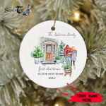 Scotstee Shop - Personalize Name Family New Home Watercolor Door First Christmas New Home Ceramic Ornament