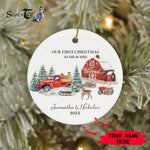 Scotstee Shop - Our First Christmas As Mr and Mrs Circle Ornament Red Truck First Christmas as Mr. & Mrs. Ceramic Ornament