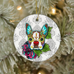 Sugar Skull Ornament Boston Terrier in Red Day of Dead Sugar Skull Dog Halloween Ornament Gift - Scotstee Shop