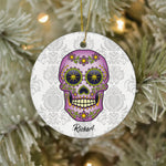 Sugar Skull Ornament Personalized Ornament Sugar Skull Purple Floral Halloween Gift Happy Halloween Ornament Gift - Scotstee Shop