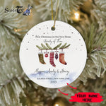 Scotstee Shop - Personalize Name Family First Christmas as a Family of Three With Socks Christmas Ornament, First Christmas In Our New Home Ornament