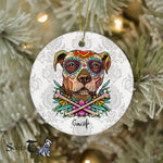 Sugar Skull Ornament Personalized Ornaments Pitbull Dog Sugar Skull Gift Happy Halloween Ornament Gift - Scotstee Shop