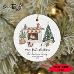 Scotstee Shop - Personalize Name Family New House Christmas Ornament Watercolor Fireplace