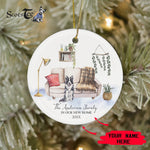 Scotstee Shop - Our First Christmas In Our New Home Circle Ceramic Ornament We Have Moved Boho Living Room Border Collie Dog Moving Announcement