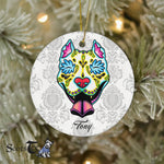 Sugar Skull Ornament Personalized Ornaments Slobbering Pit Bull of the Dead Sugar Skull Pitbull Gift Happy Halloween Ornament Gift - Circle Ornament (2 sided) - Scotstee Shop