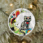 Sugar Skull Ornament Dia de Los Muertos Halloween Sugar Skull Cat Cinco de Mayo Happy Halloween Ornament Gift Halloween Tree Decorations Halloween Gift - Circle Ornament (2 sided) - Scotstee Shop