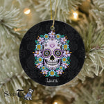 Sugar Skull Ornament Personalized Ornaments Purple Sugar Skull with Flowers Gift Happy Halloween Ornament Gift - Scotstee Shop