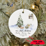 Scotstee Shop - Personalize Name Family First Christmas as a Family of Three Ceramic Ornament