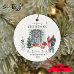 Scotstee Shop - A Very Christmas In Our New Home Circle Ceramic Ornament Watercolor Christmas Door First Christmas New Home Ceramic Ornament