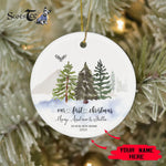 Scotstee Shop - Custom Name Pine Trees Christmas as a Family of Three Ceramic Ornament